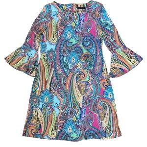 Tommy Hilfiger Women's 10 Round Neck Printed Paisley Bell Sleeve Shift Dress